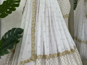 White & Gold Embroidered Anarkali Suit – Elegant Designer Gown for Weddings & Festive Wear