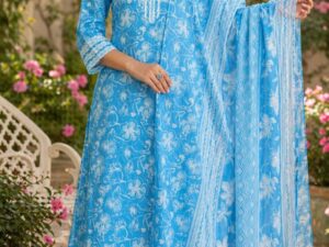 Blue Jaipuri Printed Cotton Kurta Pant Set with Dupatta – Summer Ethnic Wear