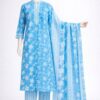 Blue jaipuri printed cotton kurta pant dupatta set for women