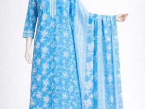 Blue jaipuri printed cotton kurta pant dupatta set for women