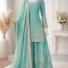 Pastel green embroidered Pakistani suit for women with dupatta