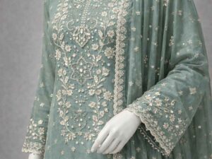 Premium designer Fendi silk top sharara dupatta set with coding sequins embroidery for women