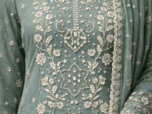 Premium designer Fendi silk top sharara dupatta set with coding sequins embroidery for women