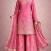 Premium designer pink kurti sharara set with zari and sequins embroidery for women