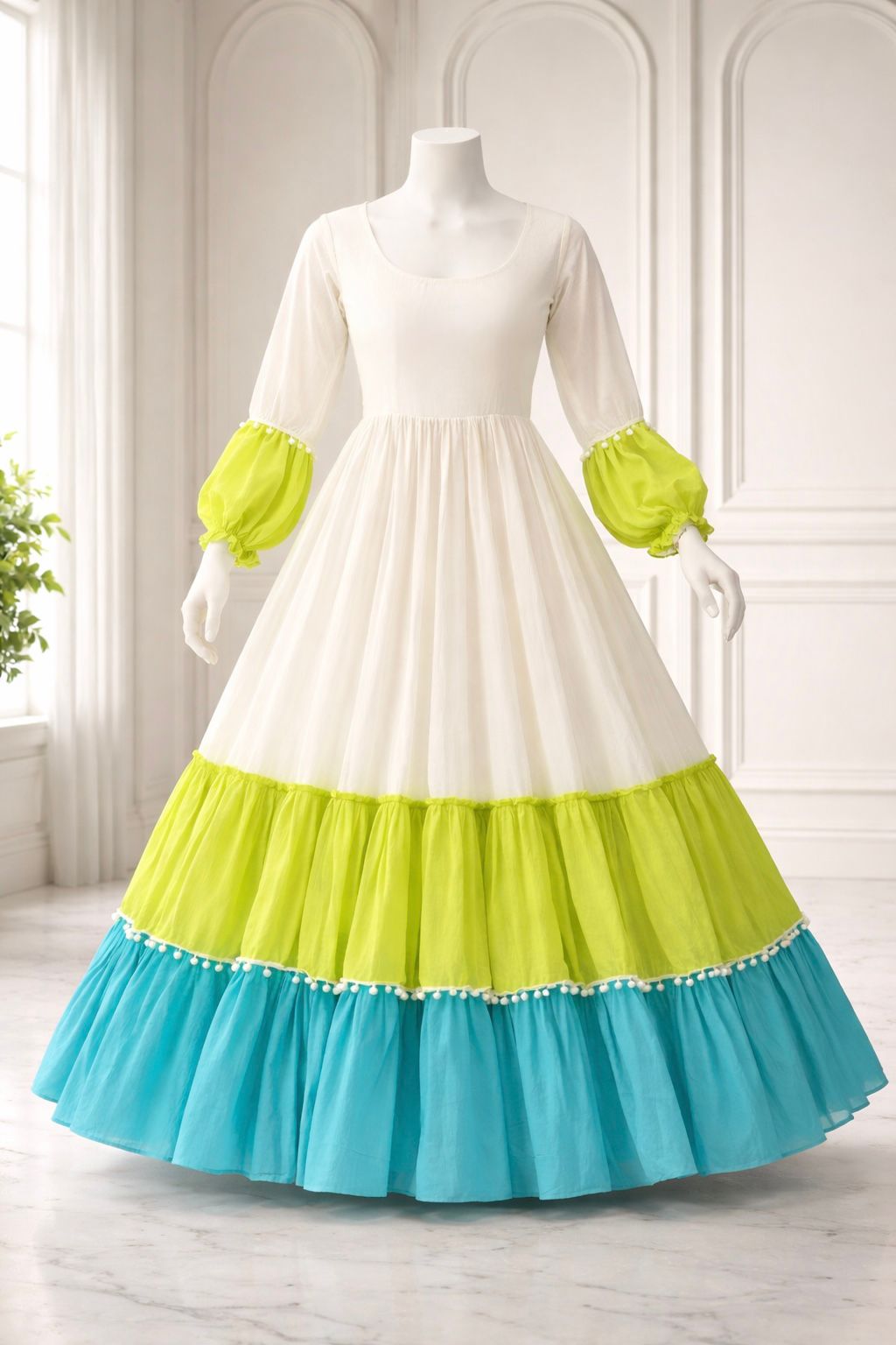 Women Printed Full Tier Anarkali Gown