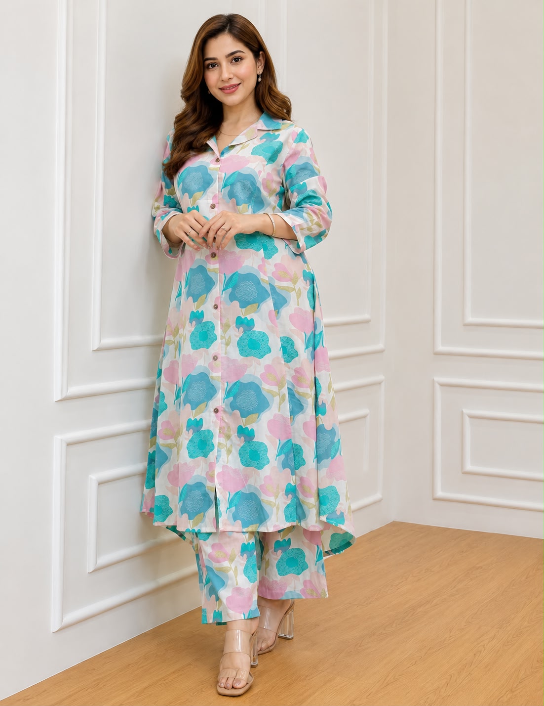 Pastel Floral Co-Ord Set for Women | Printed Kurta with Matching Pant